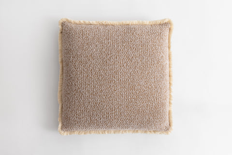 Bowie Square Cushion Sepia & Natural Fringe Wool Square 62 x 62cm Sepia & Natural